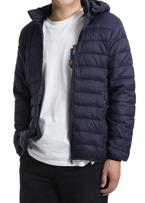 Men's Quilted Puffer Jacket With Detachable Hood In Navy 6 Men's Quilted Puffer Jacket With Detachable Hood In Navy - Image 4