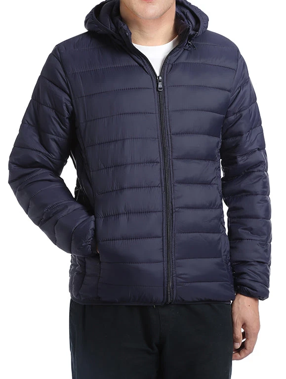 Men's Quilted Puffer Jacket With Detachable Hood In Navy 3 Men's Quilted Puffer Jacket With Detachable Hood In Navy