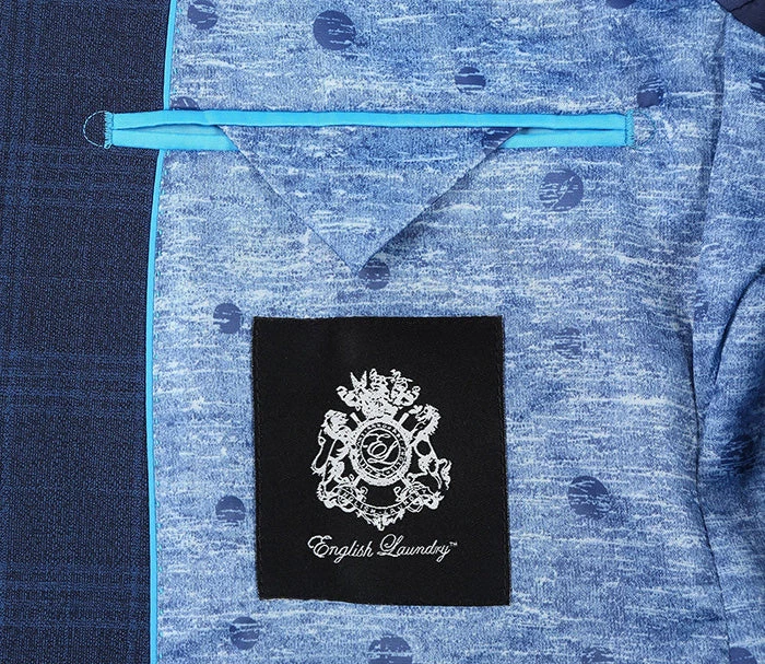 English Laundry 2-Piece Blue Plaid Wool Blend Slim Fit Dress Suit 7 English Laundry 2-Piece Blue Plaid Wool Blend Slim Fit Dress Suit - Image 5