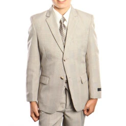 Classic Boy Suit Glen Plaid 5 Piece Set In Tan