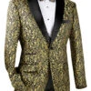 Gold Regular Fit Floral Pattern Jacket Peak Lapel -Sapphire Dress Shop BF 2 GOLD web flat