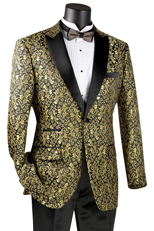 Gold Regular Fit Floral Pattern Jacket Peak Lapel 3 Gold Regular Fit Floral Pattern Jacket Peak Lapel