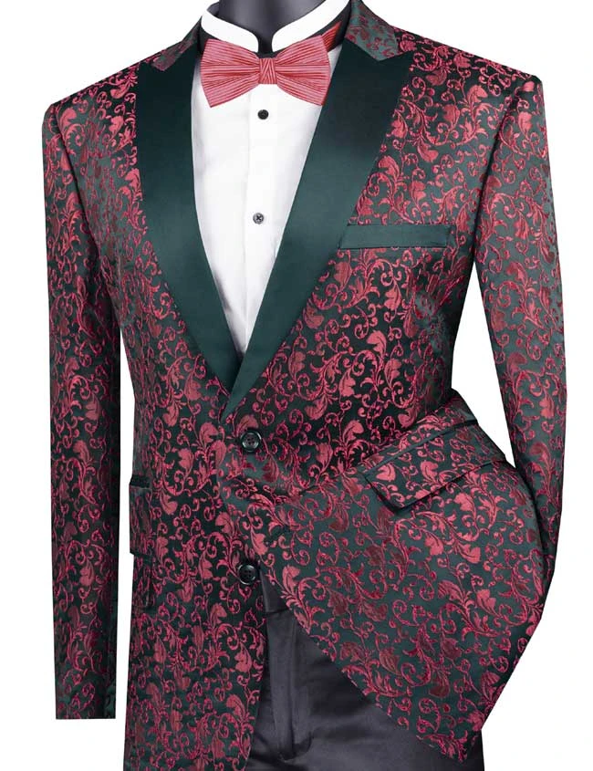 Red Regular Fit Floral Pattern Jacket Peak Lapel 3 Red Regular Fit Floral Pattern Jacket Peak Lapel