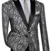 Silver Regular Fit Floral Pattern Jacket Peak Lapel 1 Silver Regular Fit Floral Pattern Jacket Peak Lapel -Sapphire Dress Shop BF 2 SILVER 1