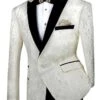Ivory Regular Fit Floral Pattern Jacket Peak Lapel -Sapphire Dress Shop BF 2 WHITE