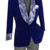 Blue Regular Fit Velvet Jacket With Wide Shawl Lapel And Cuffs 1 Blue Regular Fit Velvet Jacket With Wide Shawl Lapel And Cuffs -Sapphire Dress Shop BF 5 BLUE