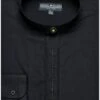 Men's Banded Collar Embroidered Shirt In Black/Black