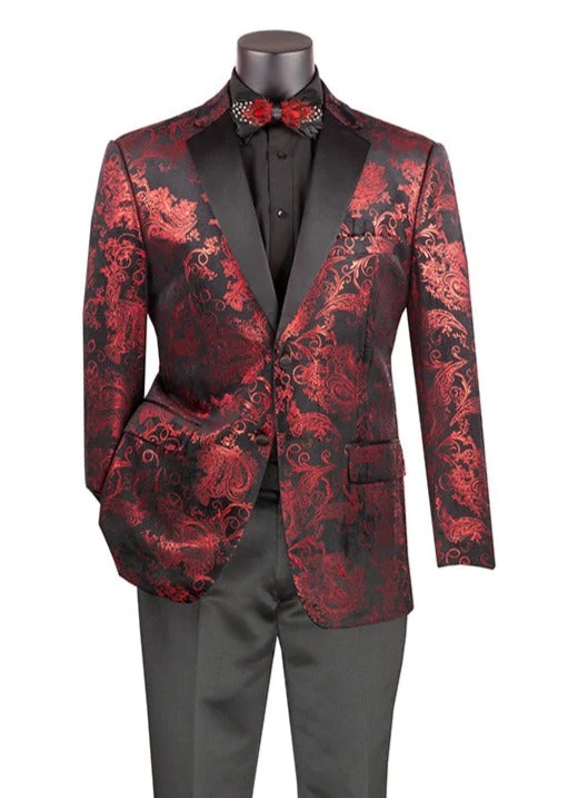 Red Modern Fit Velvet Jacket Metallic Design 3 Red Modern Fit Velvet Jacket Metallic Design