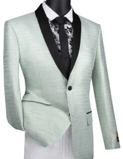 Aqua Metallic Stripe Slim Fit Jacket 2 Button Shawl Lapel