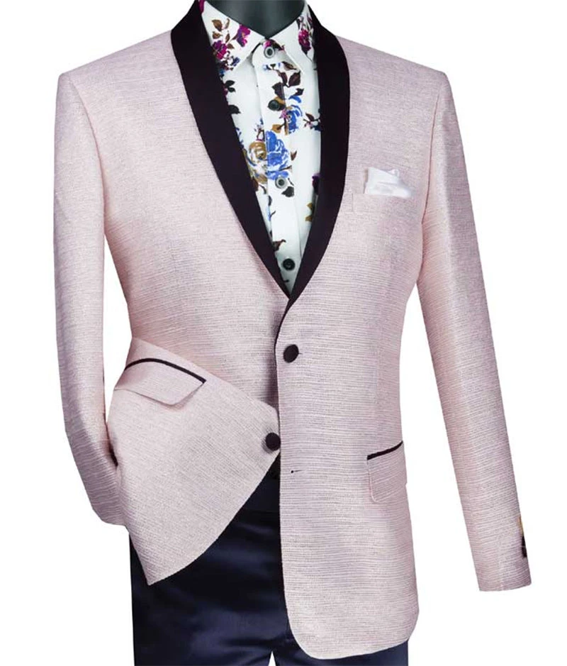 (XL) Pink Metallic Stripe Slim Fit Jacket 2 Button Shawl Lapel 3 (XL) Pink Metallic Stripe Slim Fit Jacket 2 Button Shawl Lapel