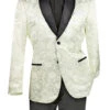 (M, 4XL) Ivory Slim Fit Jacket Silky Jacquard Fabric With Bow Tie -Sapphire Dress Shop BSF 18 IVORY