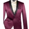 Wine Slim Fit Blazer Stretch Sateen 1 Button With Narrow Shawl Lapel -Sapphire Dress Shop BST 1 BUG