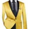 Gold Slim Fit Blazer Stretch Sateen 1 Button With Narrow Shawl Lapel 2 Gold Slim Fit Blazer Stretch Sateen 1 Button With Narrow Shawl Lapel -Sapphire Dress Shop BST 1 GOLD