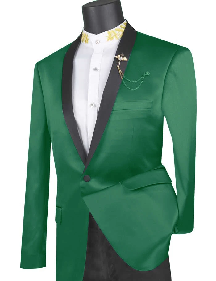 (S) Green Slim Fit Blazer Stretch Sateen 1 Button With Narrow Shawl Lapel 3 (S) Green Slim Fit Blazer Stretch Sateen 1 Button With Narrow Shawl Lapel