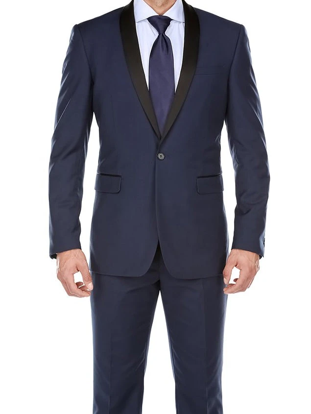 (38L) Blue 2 Piece Tuxedo Shawl Lapel Slim Fit 3 (38L) Blue 2 Piece Tuxedo Shawl Lapel Slim Fit