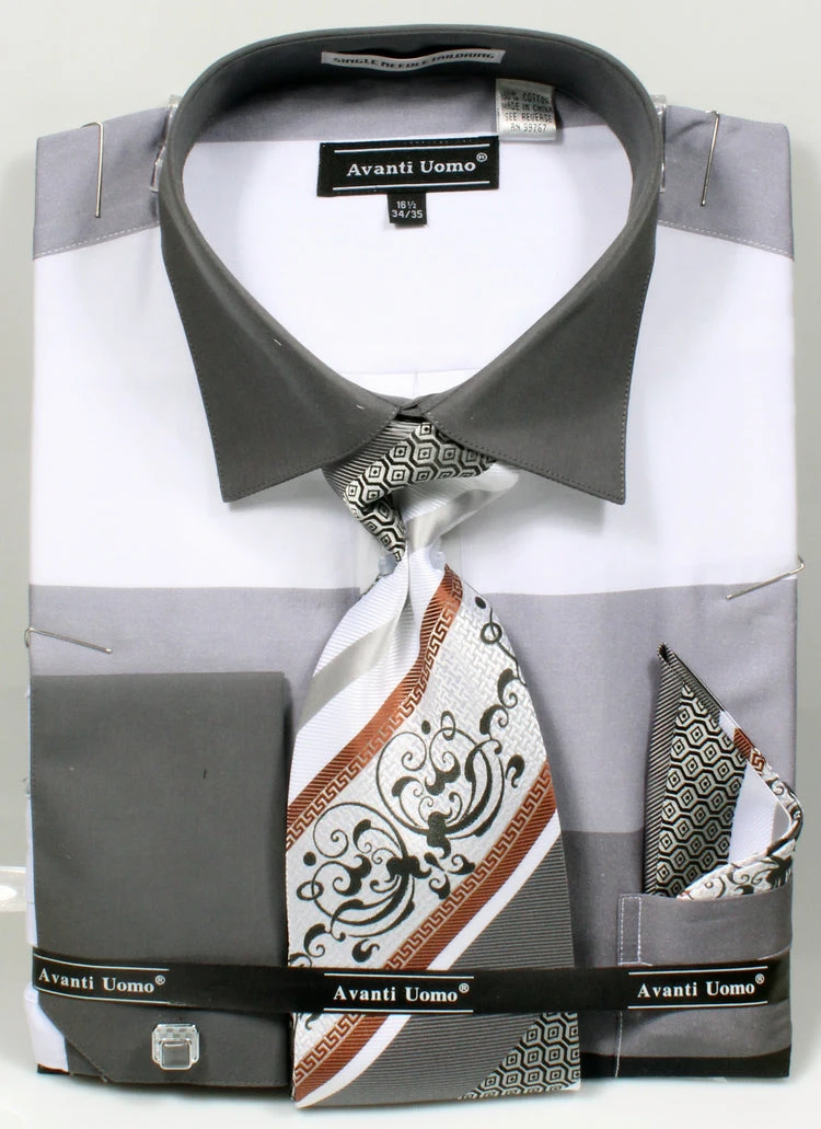 French Cuff Shirt In Black With Tie, Cuff Links, And Handkerchief 3 French Cuff Shirt In Black With Tie, Cuff Links, And Handkerchief