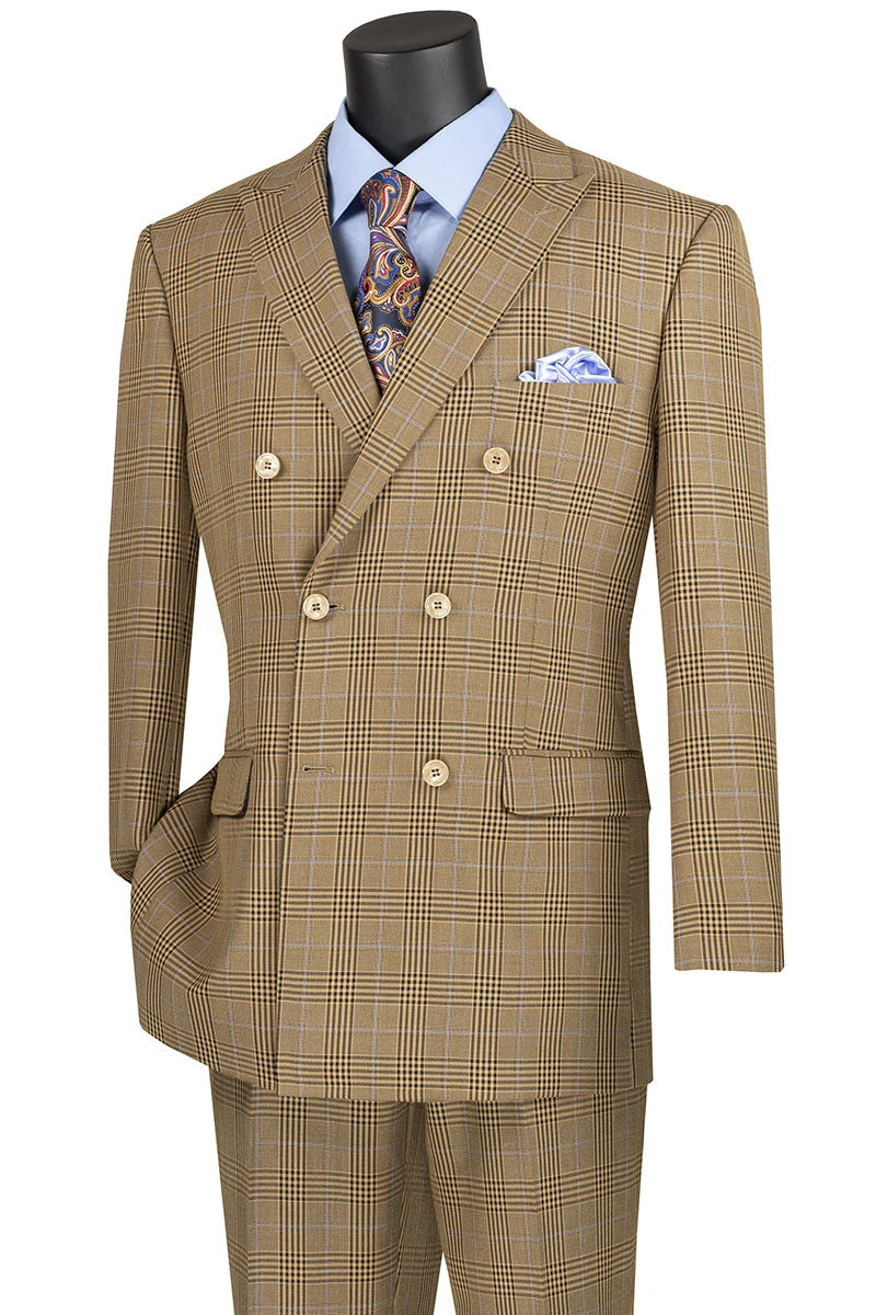 Alexander Collection - Mocha Double Breasted 2 Piece Suit Regular Fit Tone On Tone Windowpane 3 Alexander Collection - Mocha Double Breasted 2 Piece Suit Regular Fit Tone On Tone Windowpane