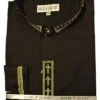 Men's Banded Collar Embroidered Shirt In Black/Gold -Sapphire Dress Shop DS2005C bk gold