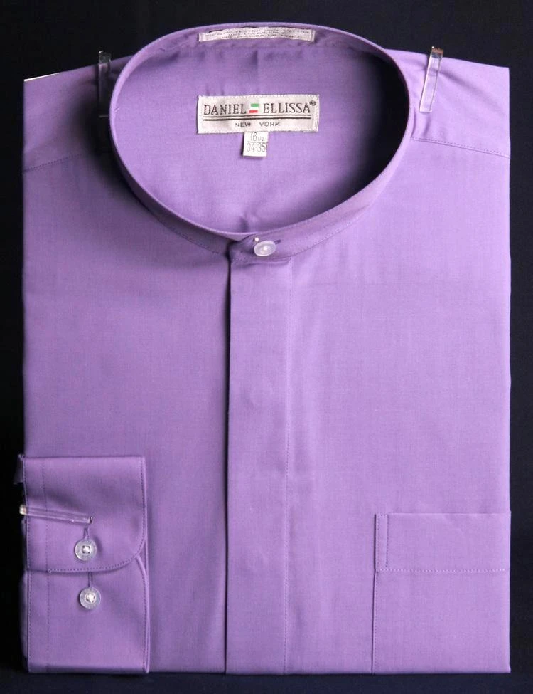 Basic Banded Collar Dress Shirt In Lavender 3 Basic Banded Collar Dress Shirt In Lavender