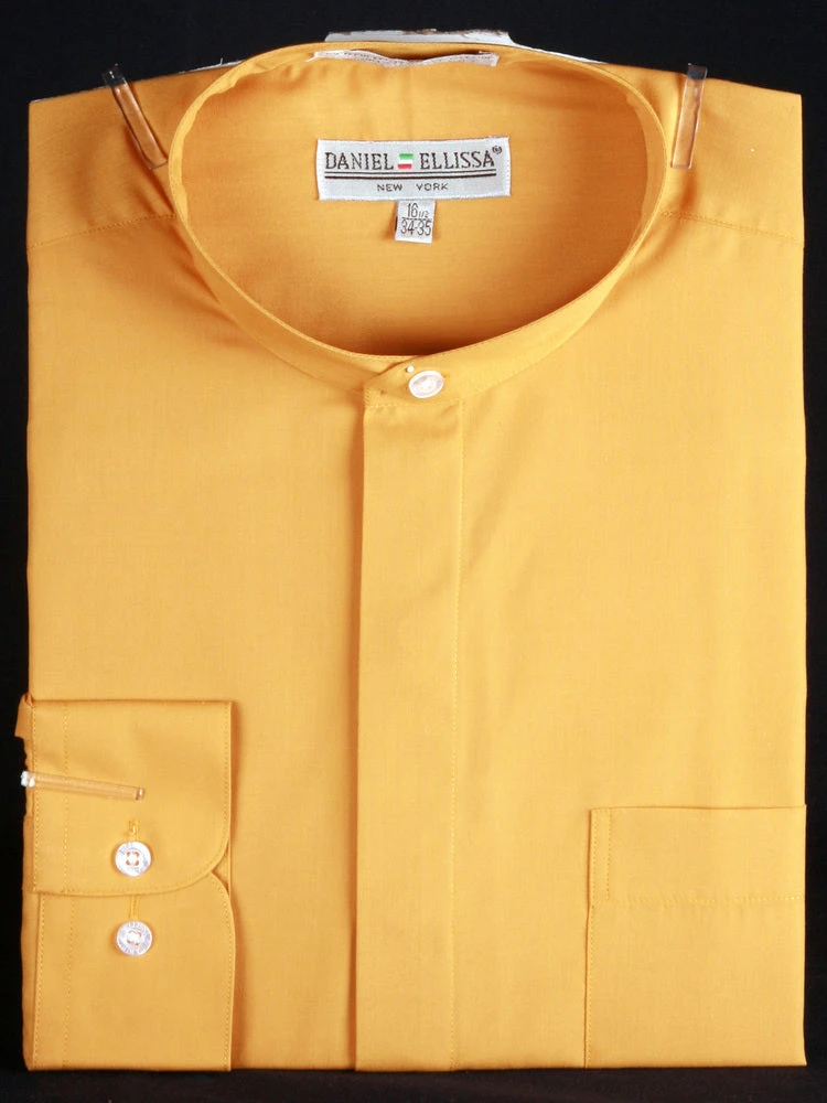 Basic Banded Collar Dress Shirt In Honey Gold 3 Basic Banded Collar Dress Shirt In Honey Gold