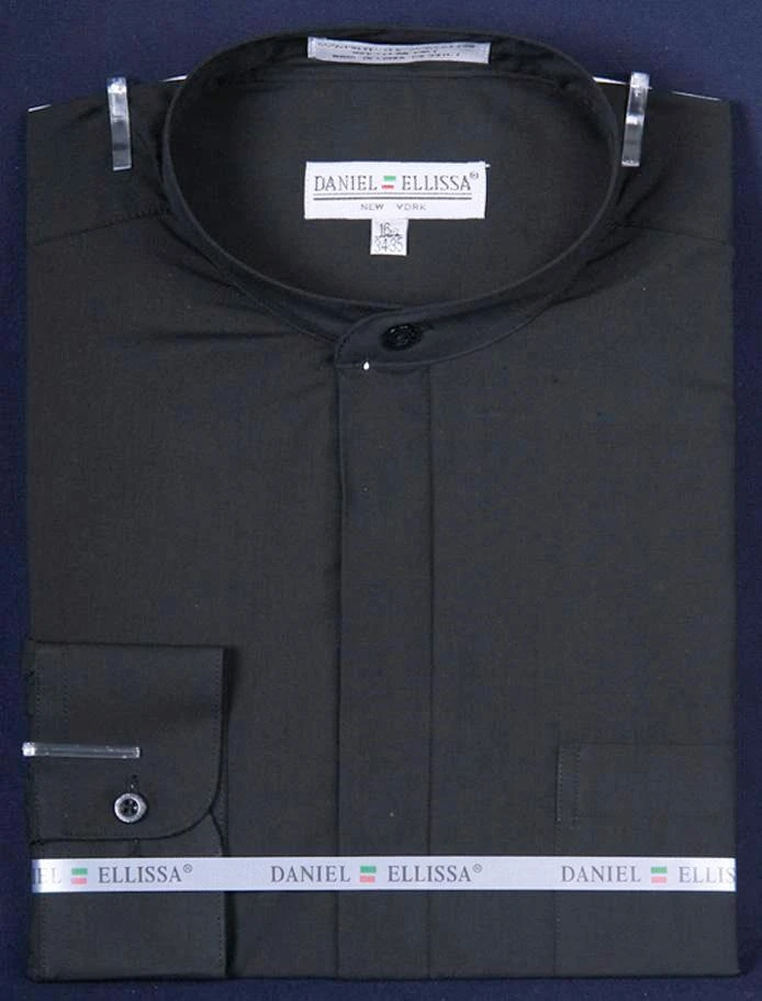 Basic Banded Collar Dress Shirt In Black 3 Basic Banded Collar Dress Shirt In Black