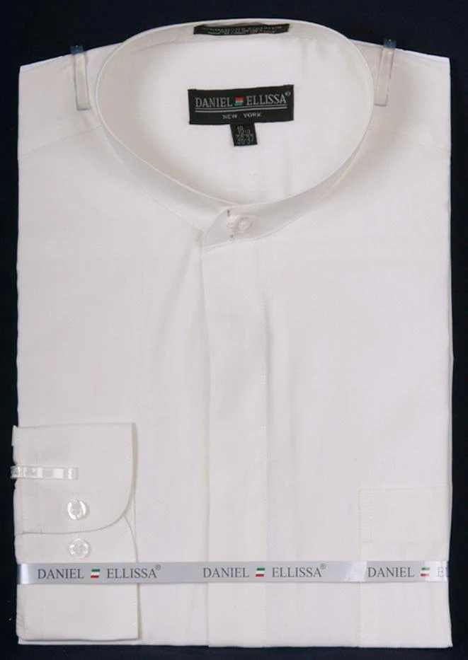 Basic Banded Collar Dress Shirt In Ivory 3 Basic Banded Collar Dress Shirt In Ivory