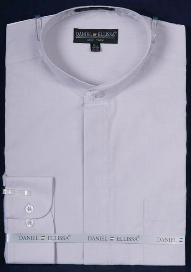 Basic Banded Collar Dress Shirt In Silver 3 Basic Banded Collar Dress Shirt In Silver