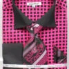 French Cuff Checker Pattern Cotton Shirt In Black/Fuchsia With Tie, Cuff Links And Handkerchief 2 French Cuff Checker Pattern Cotton Shirt In Black/Fuchsia With Tie, Cuff Links And Handkerchief -Sapphire Dress Shop DS3782P2 BK FUSCHIA