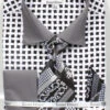 French Cuff Checker Pattern Cotton Shirt In Black/White With Tie, Cuff Links And Handkerchief