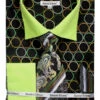 French Cuff Circle Printed Cotton Shirt In Black/Green With Tie, Cuff Links And Handkerchief 1 French Cuff Circle Printed Cotton Shirt In Black/Green With Tie, Cuff Links And Handkerchief -Sapphire Dress Shop DS3784P2 BLK GREEN