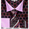 French Cuff Circle Printed Cotton Shirt In Black/Lilac With Tie, Cuff Links And Handkerchief 2 French Cuff Circle Printed Cotton Shirt In Black/Lilac With Tie, Cuff Links And Handkerchief -Sapphire Dress Shop DS3784P2 BLK LILAC