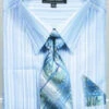 French Cuff Blue Striped Pattern Dress Shirt Set With Tie, Cuff Links And Handkerchief 1 French Cuff Blue Striped Pattern Dress Shirt Set With Tie, Cuff Links And Handkerchief -Sapphire Dress Shop Dn96m blue