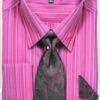 French Cuff Wine Striped Pattern Dress Shirt Set With Tie, Cuff Links And Handkerchief -Sapphire Dress Shop Dn96m wine