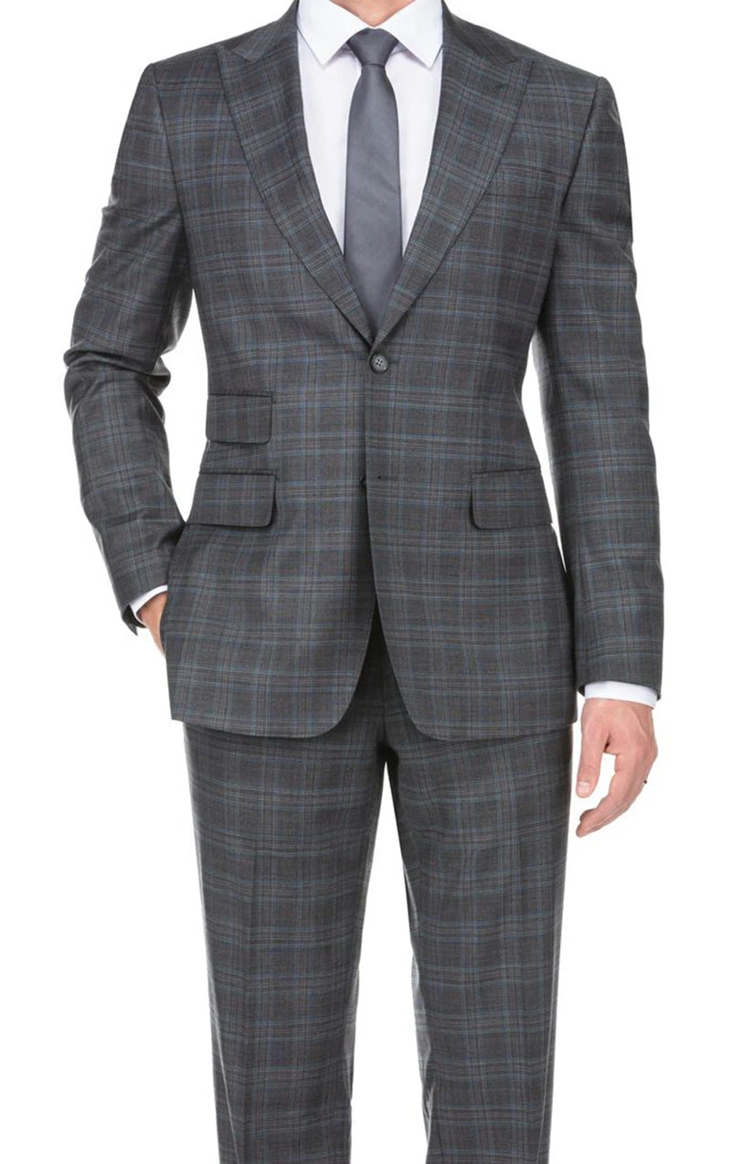 English Laundry 2-Piece Gray Plaid Wool Blend Slim Fit Dress Suit 3 English Laundry 2-Piece Gray Plaid Wool Blend Slim Fit Dress Suit