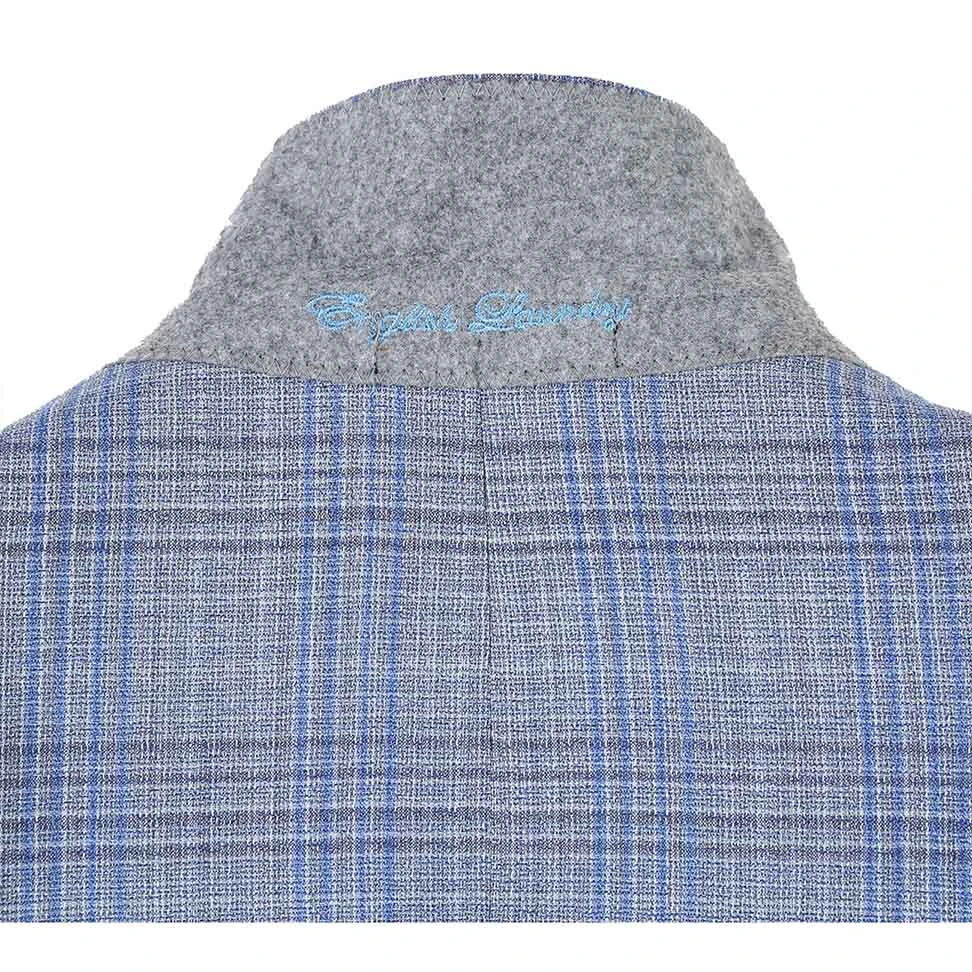 English Laundry 2-Piece Light Gray With Blue Check Suit Wool Blend 5 English Laundry 2-Piece Light Gray With Blue Check Suit Wool Blend - Image 3