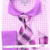 French Cuff Checker Pattern Cotton Shirt In Lilac With Tie, Cuff Links And Handkerchief 1 French Cuff Checker Pattern Cotton Shirt In Lilac With Tie, Cuff Links And Handkerchief -Sapphire Dress Shop FRV4128P2 LILAC