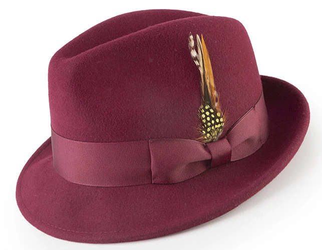 Pinch Crushable Wool Snap Brim Hat In Wine 3 Pinch Crushable Wool Snap Brim Hat In Wine