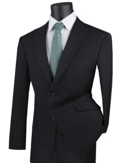 Black Modern Fit 2 Piece Suit Textured Solid With Peak Lapel