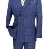 Naples Collection - Blue Modern Fit Double Breasted Windowpane Peak Lapel 2 Piece Suit -Sapphire Dress Shop MDW 1 BLUE JPG