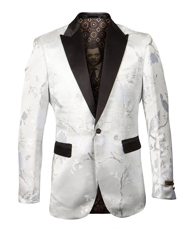 (XL, 2XL, 5XL) Empire Collection - White And Silver Slim Fit Floral Pattern Sports Coat 3 (XL, 2XL, 5XL) Empire Collection - White And Silver Slim Fit Floral Pattern Sports Coat