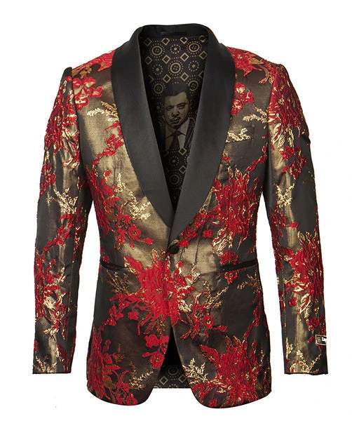 (L, XL, 2XL) Empire Collection - Red Floral Pattern Sports Coat Slim Fit 3 (L, XL, 2XL) Empire Collection - Red Floral Pattern Sports Coat Slim Fit