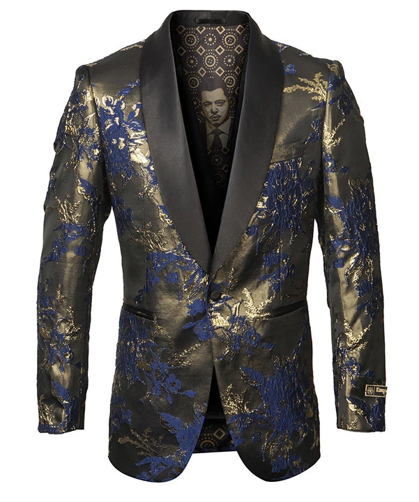 Empire Collection - Blue Floral Pattern Sports Coat Slim Fit 3 Empire Collection - Blue Floral Pattern Sports Coat Slim Fit