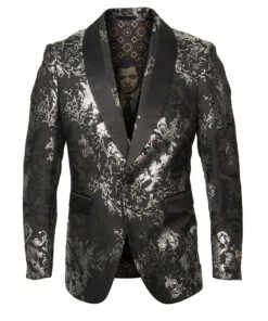 Empire Collection - Black/Silver Floral Pattern Sports Coat Slim Fit