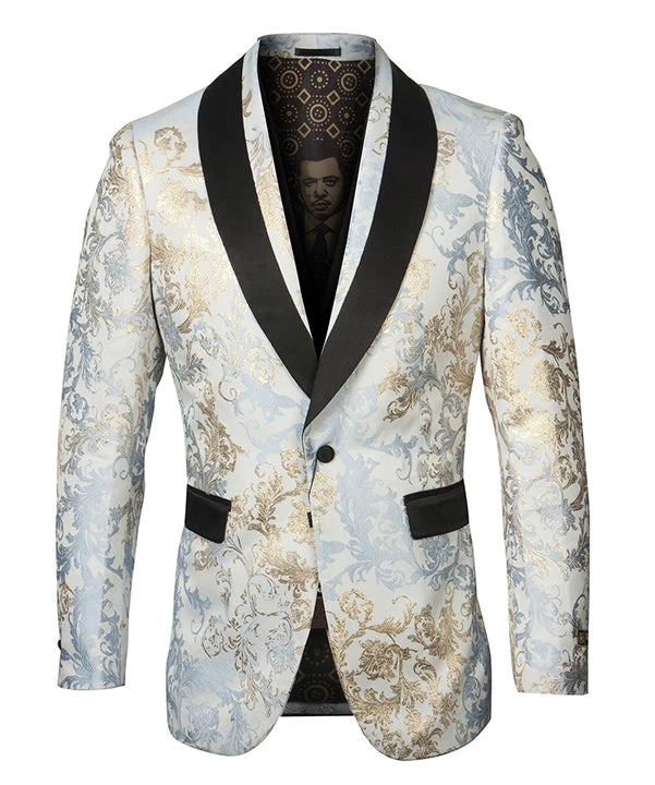 Empire Collection - Blue/Gold Floral Pattern Sports Coat Slim Fit 3 Empire Collection - Blue/Gold Floral Pattern Sports Coat Slim Fit