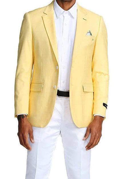 Slim Fit Blazer 2 Button In Solid Lemon Yellow 3 Slim Fit Blazer 2 Button In Solid Lemon Yellow