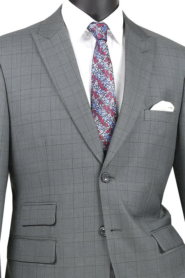 Catania Collection - Modern Fit Windowpane Suit 2 Piece In Gray 4 Catania Collection - Modern Fit Windowpane Suit 2 Piece In Gray - Image 2