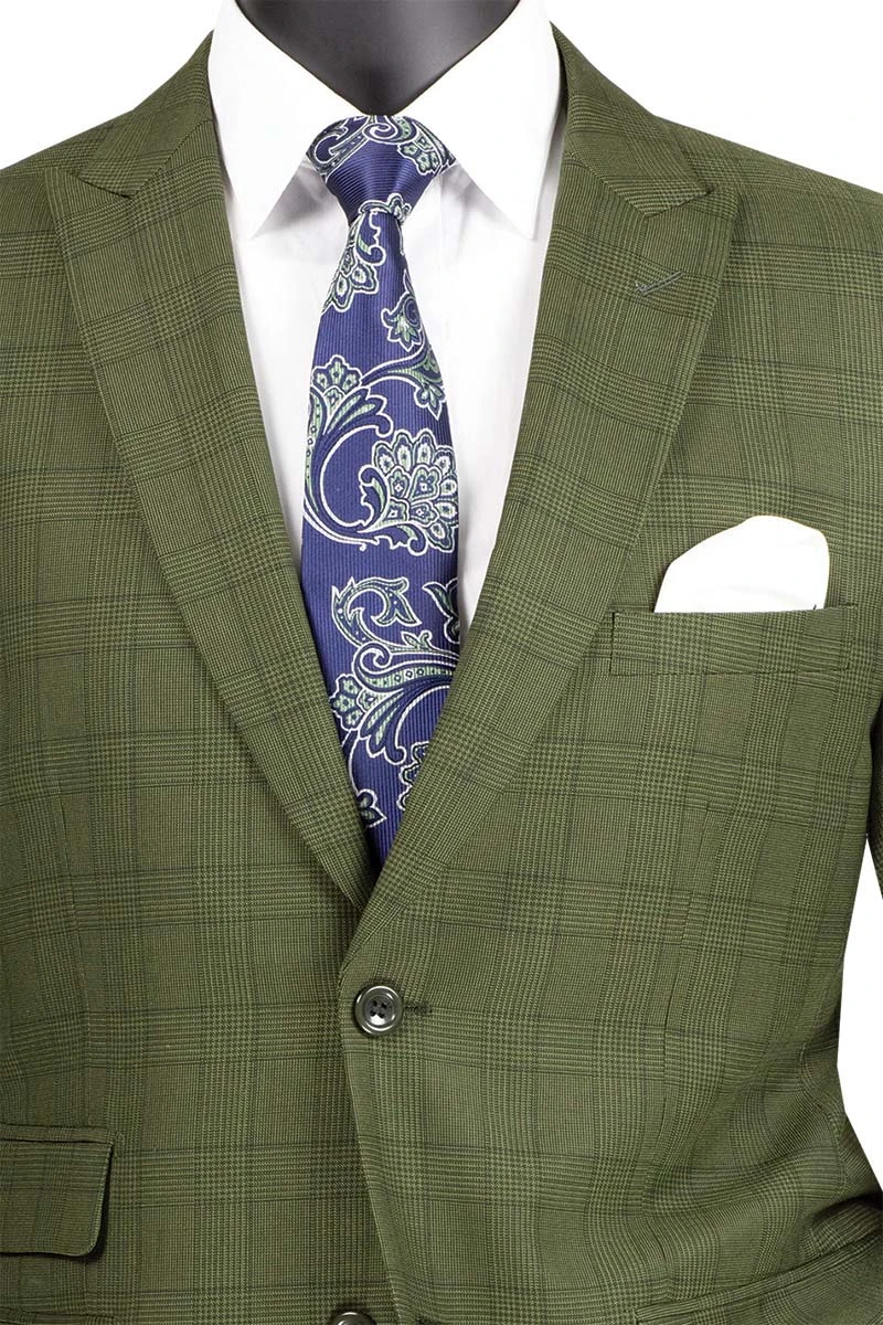 Catania Collection - Modern Fit Windowpane Suit 2 Piece In Olive 4 Catania Collection - Modern Fit Windowpane Suit 2 Piece In Olive - Image 2