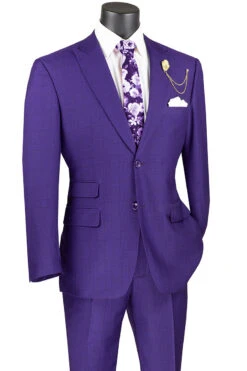 Catania Collection - Modern Fit Windowpane Suit 2 Piece In Purple