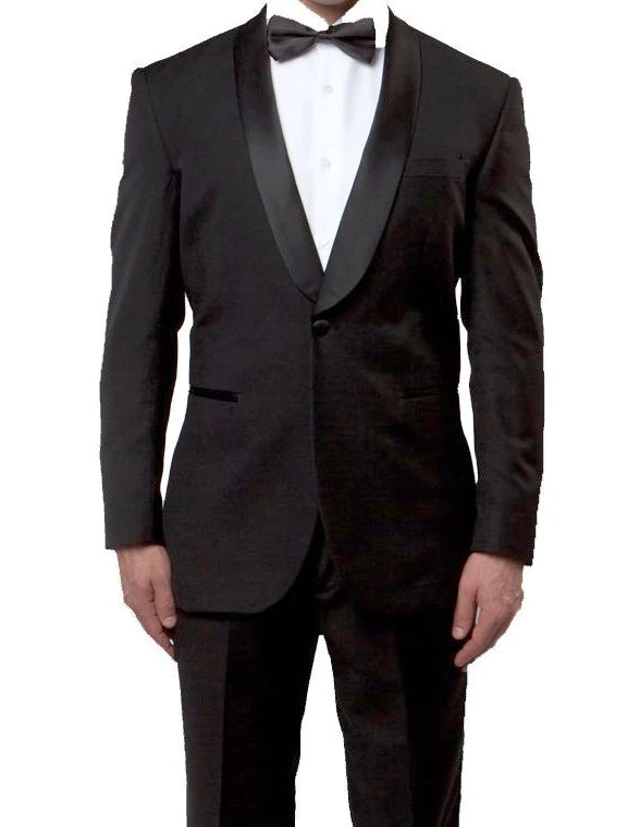 Black Slim Fit Tuxedo With Satin Shawl Lapel 1 Button 3 Black Slim Fit Tuxedo With Satin Shawl Lapel 1 Button
