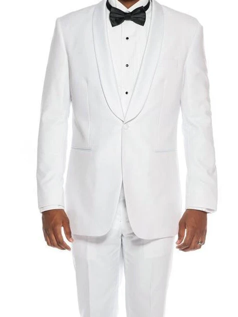 White Slim Fit 2 Piece Tuxedo With Satin Shawl Lapel 3 White Slim Fit 2 Piece Tuxedo With Satin Shawl Lapel